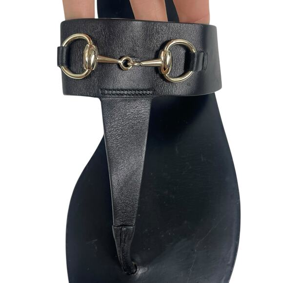 Gucci Horsebit Calf Leather Thong Sandal Slide Black Silver Size 37.5 - Picture 11 of 11